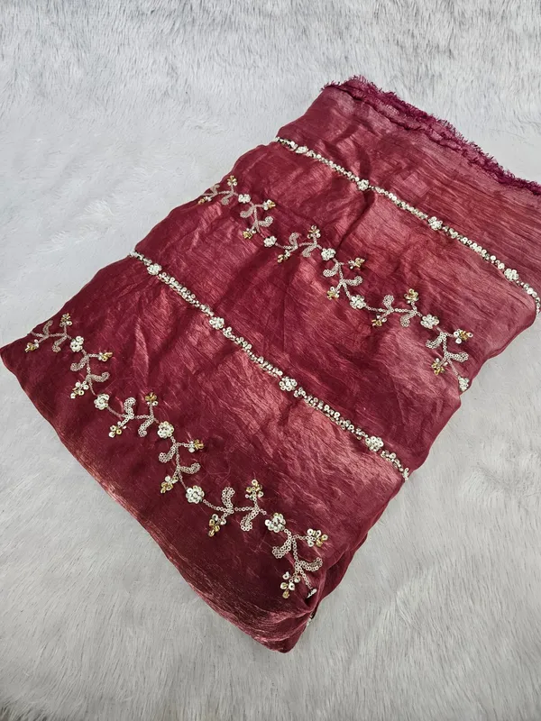 Light_Maroon_Beads_Embroidery_On_Space_Silk_Fendy_Fabric