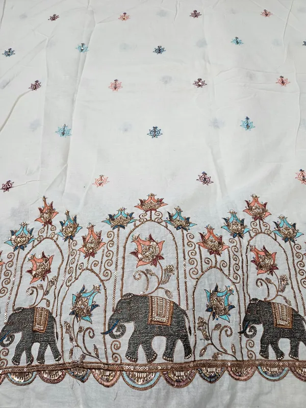 Elephant_Multi_Thread_Beads_Embroidery_On_Kora_Mul_Cotton