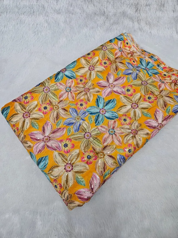 Yellow_Floral_Position_Print_On_Chinon_Fabric