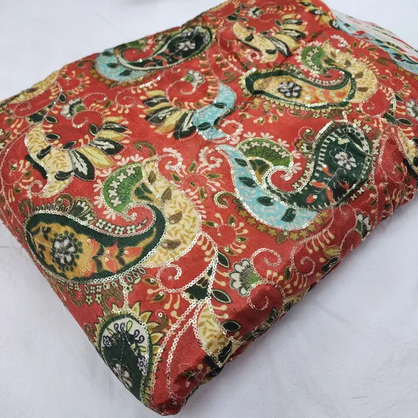 Orange_Carry_Position_Print_With_Embroidery_On_Chinon_Fabric