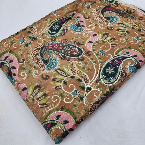 Peach_Carry_Position_Print_With_Embroidery_On_Chinon_Fabric