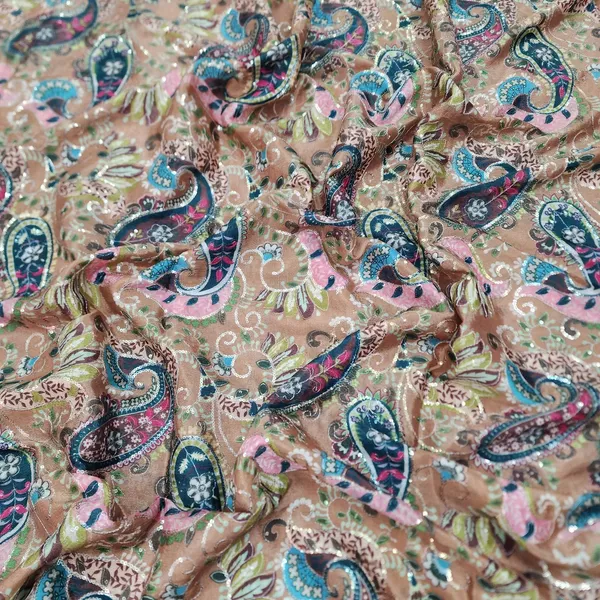 Peach_Carry_Position_Print_With_Embroidery_On_Chinon_Fabric