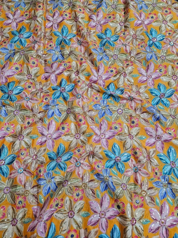 Yellow_Floral_Position_Print_On_Chinon_Fabric