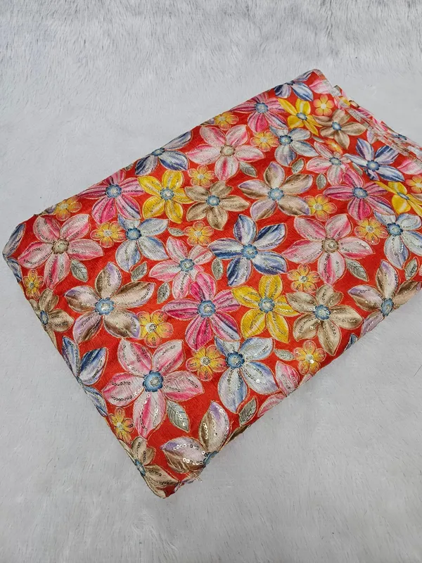 Orange_Floral_Position_Print_On_Chinon_Fabric