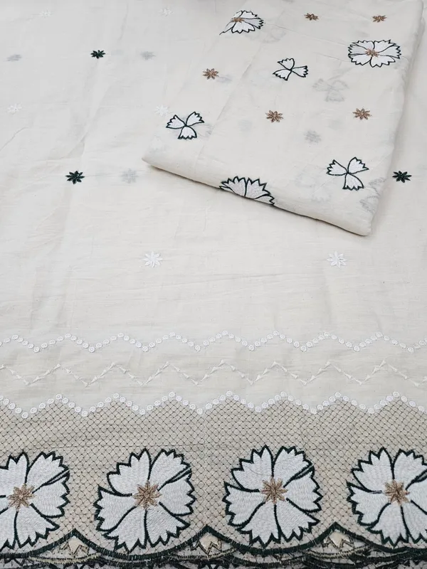 Bottle_Green_Embroidered_2pc_Daman_Allover_On_Kora_Cotton_Fabric