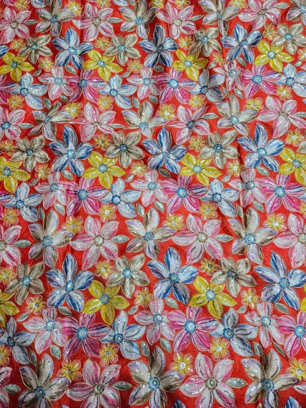Orange_Floral_Position_Print_On_Chinon_Fabric