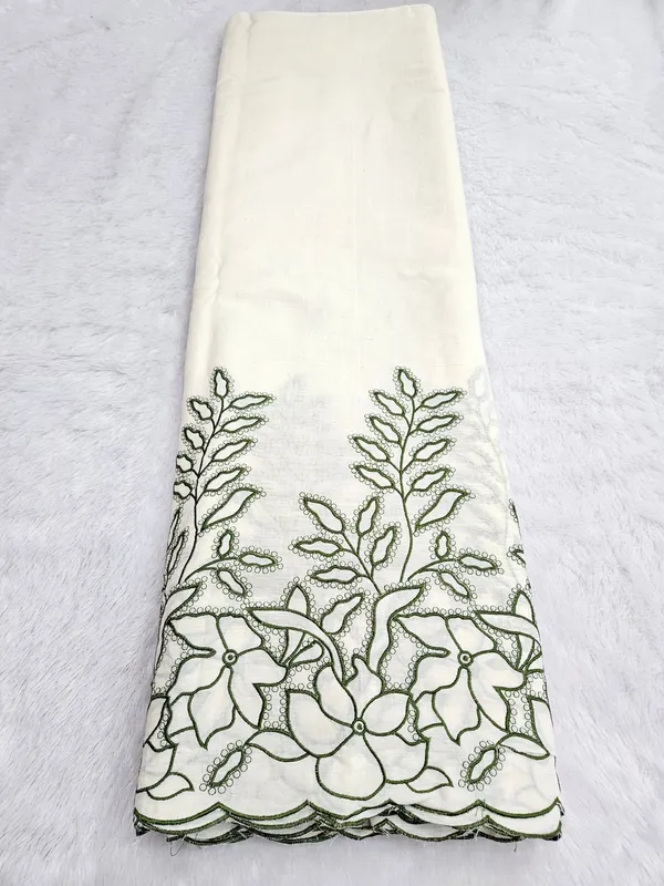 Dark_Mehendi_Green_Thread_Embroidery_On_Kora_Mul_Cotton_Fabric