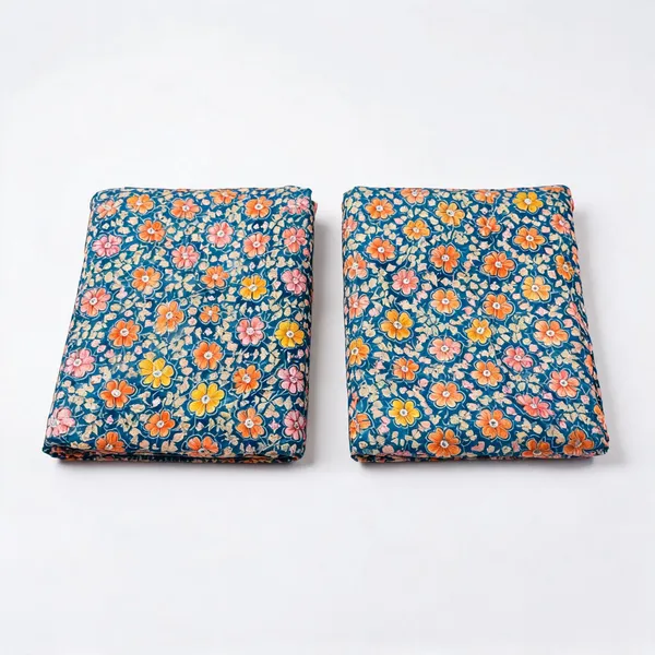 Teal_Blue_Floral_Position_Print_On_Chinon_Fabric
