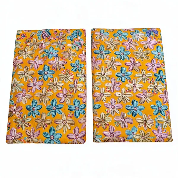 Yellow_Floral_Position_Print_On_Chinon_Fabric