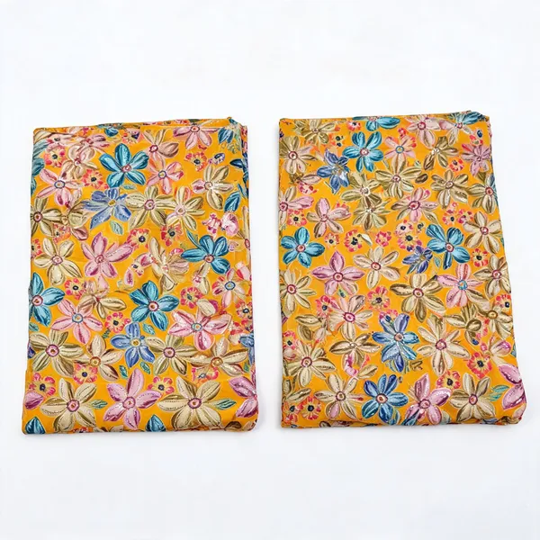 Yellow_Floral_Position_Print_On_Chinon_Fabric
