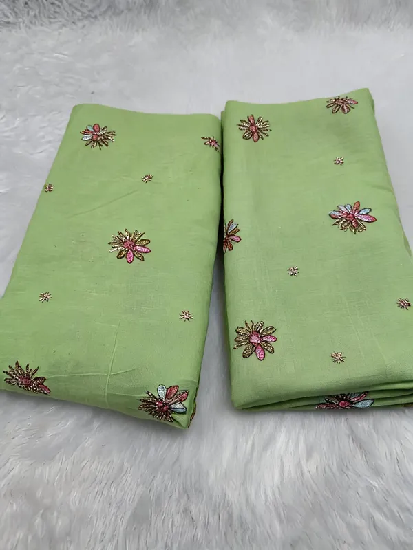 Green_Beads_Embroidery_On_Kora_Cotton_Fabric