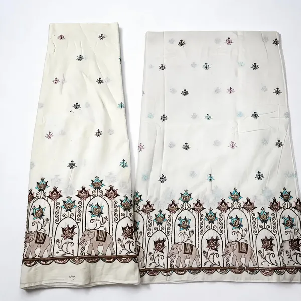 Elephant_Multi_Thread_Beads_Embroidery_On_Kora_Mul_Cotton_Fabric
