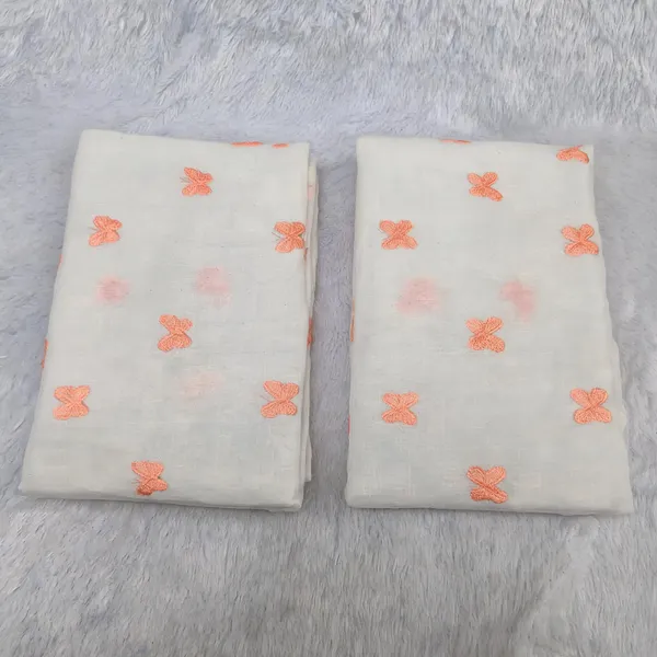 Peach_Butterfly_Threadwork_Embroidery_On_Dyeable_Kora_Mul_Cotton_Fabric