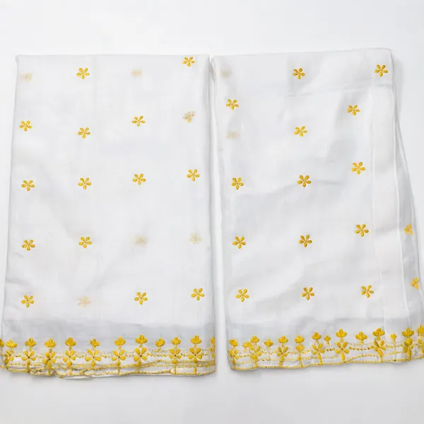 Yellow_Floral_2_Side_Border_Pure_Mul_Cotton_Dupatta_Fabric