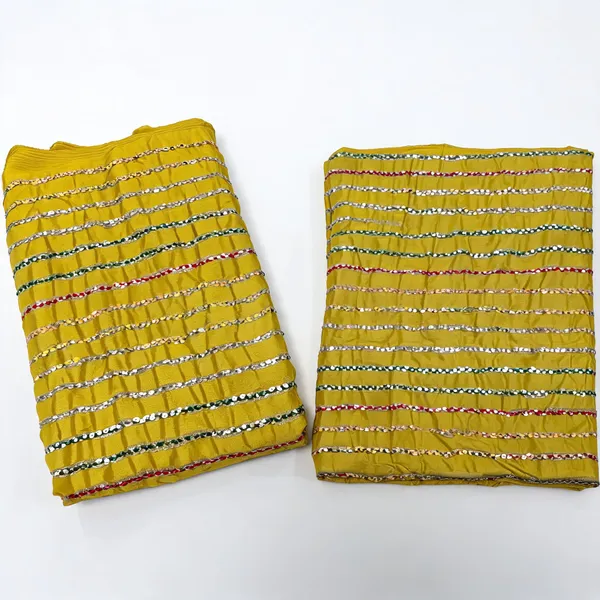 Yellow_Line_Sequins_Embroidery_On_Chinon_Fabric