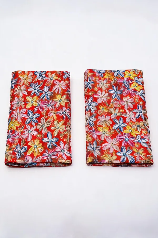 Orange_Floral_Position_Print_On_Chinon_Fabric