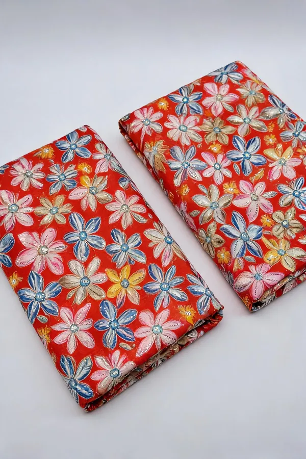 Orange_Floral_Position_Print_On_Chinon_Fabric