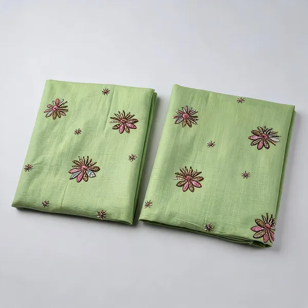 Green_Beads_Embroidery_On_Kora_Cotton_Fabric