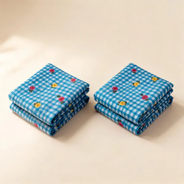 Blue_Check_Floral_Print_On_Mul_Chanderi_Fabric