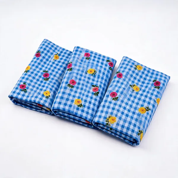 Blue_Check_Floral_Print_On_Mul_Chanderi_Fabric