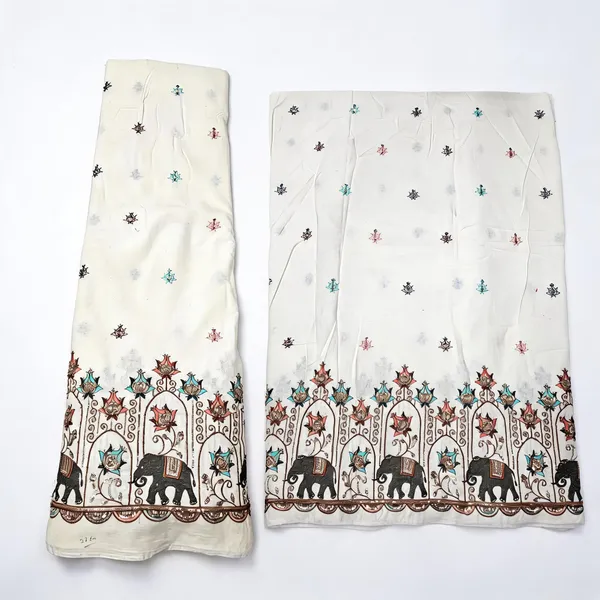 Elephant_Multi_Thread_Beads_Embroidery_On_Kora_Mul_Cotton_Fabric