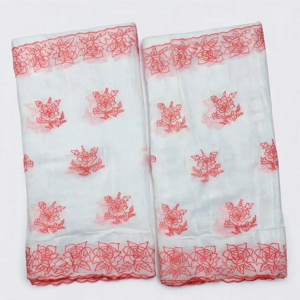Peach_Floral_2_Side_Border_Pure_Mul_Cotton_Dupatta_Fabric