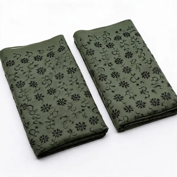 Olive_Green_Floral_Plain_Hakoba_Fabric