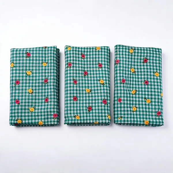 Sea_Green_Check_Floral_Print_On_Mul_Chanderi_Fabric