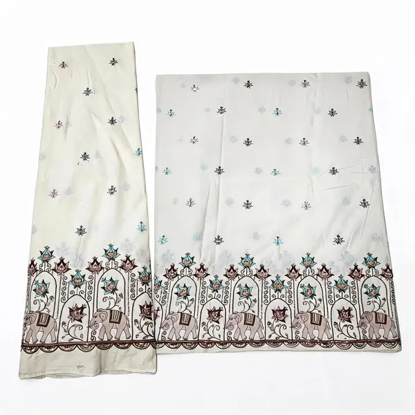 Elephant_Multi_Thread_Beads_Embroidery_On_Kora_Mul_Cotton_Fabric
