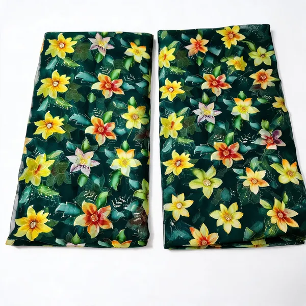 Bottle_Green_Floral_Position_Print_With_Embroidery_On_Organza_Fabric
