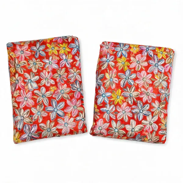 Orange_Floral_Position_Print_On_Chinon_Fabric