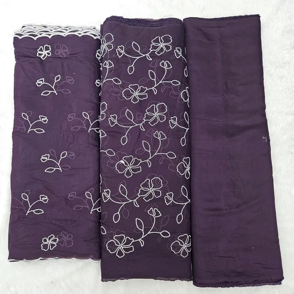 Wine_3pc_Embroidery_On_Mul_Chanderi_Fabric