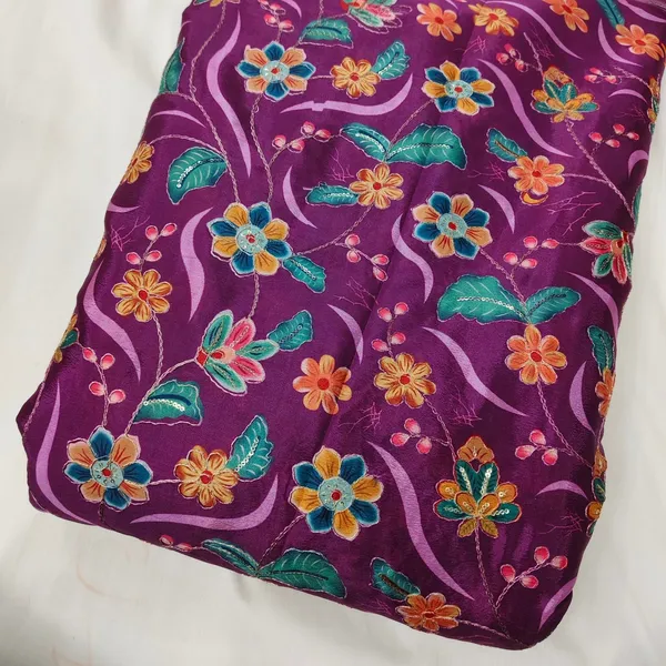Wine_Floral_Position_Print_With_Embroidery_On_Chinon_Fabric