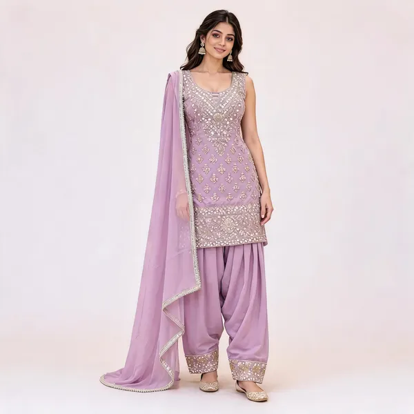 Lavender_Star_Georgette_Kurta_Set_For_Women