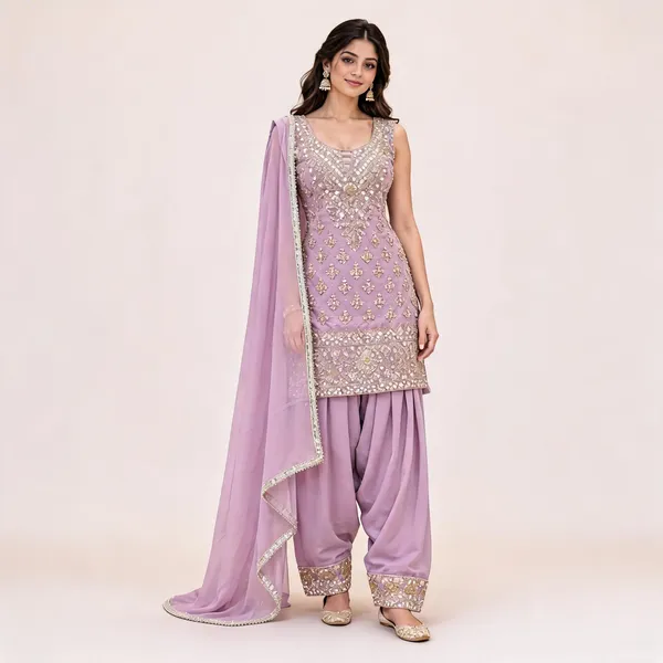 Lavender_Star_Georgette_Kurta_Set_For_Women