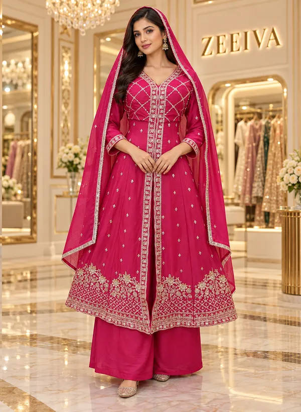Pink_Embroidered_Anarkali_Suit_Set_For_Women