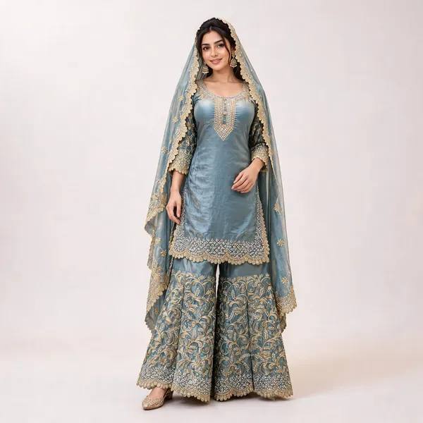 Blue_Fendi_Sharara_Suit_Set_For_Women