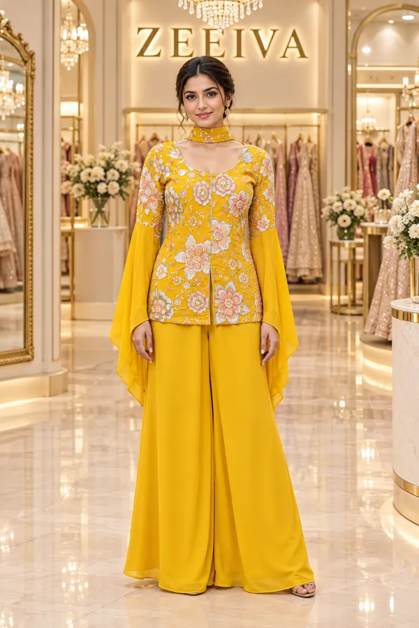 Yellow_Floral_Print_Sharara_Set_For_Women