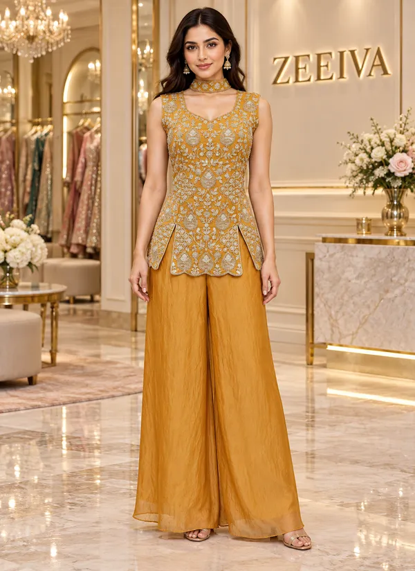 Mustard_Embroidered_Sleeveless_Kurta_Set_for_Women