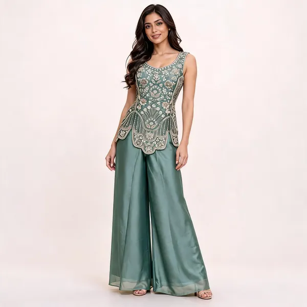 Green_Gabana_Kurta_Palazzo_Set_For_Women