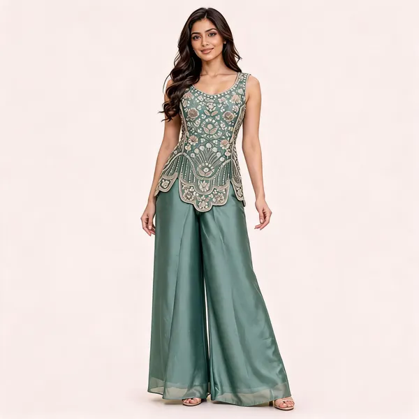 Green_Gabana_Kurta_Palazzo_Set_For_Women