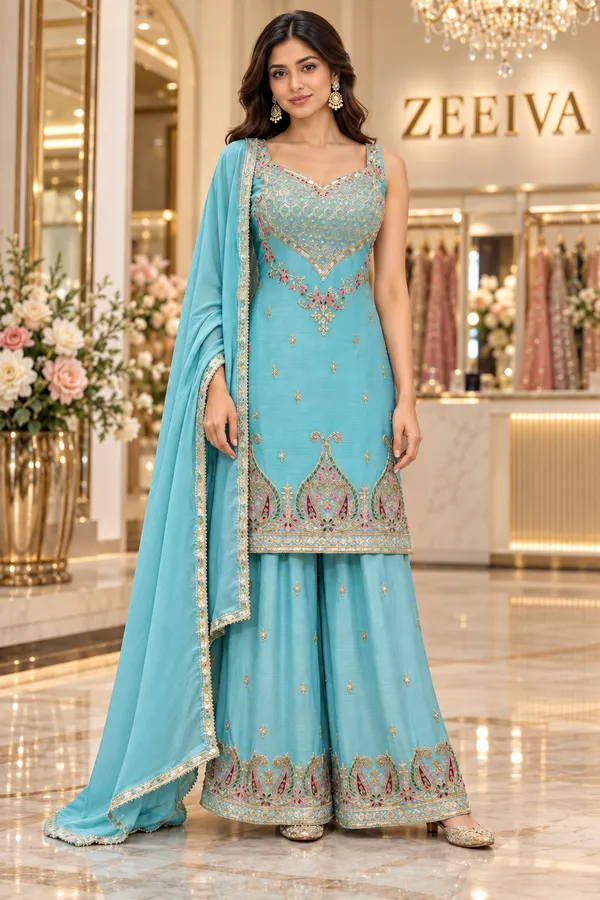 Turquoise_Embroidered_Straight_Kurta_Set_for_Women