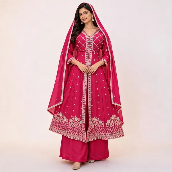 Pink_Chinon_Anarkali_Suit_Set_For_Women