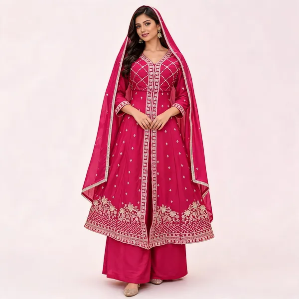 Pink_Chinon_Anarkali_Suit_Set_For_Women