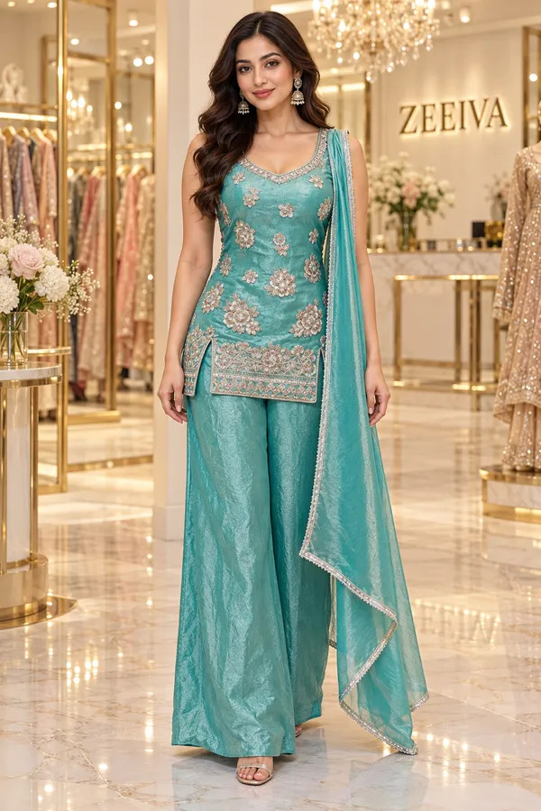 Turquoise_Embroidered_Kurta_Set_With_Dupatta_for_Women