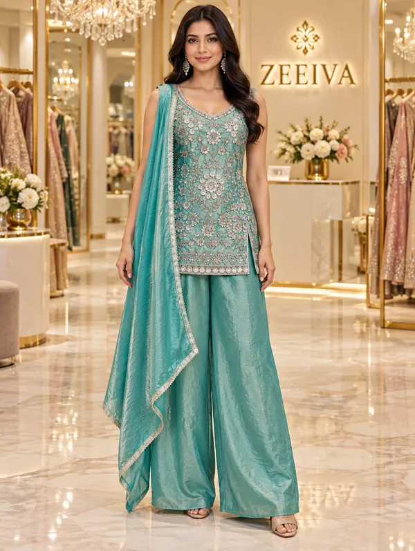 Teal_Embroidered_Kurta_Set_for_Women