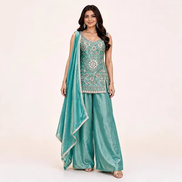 Teal_Fendi_Kurta_Set_For_Women