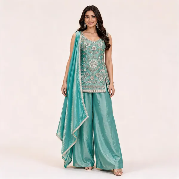 Teal_Fendi_Kurta_Set_For_Women