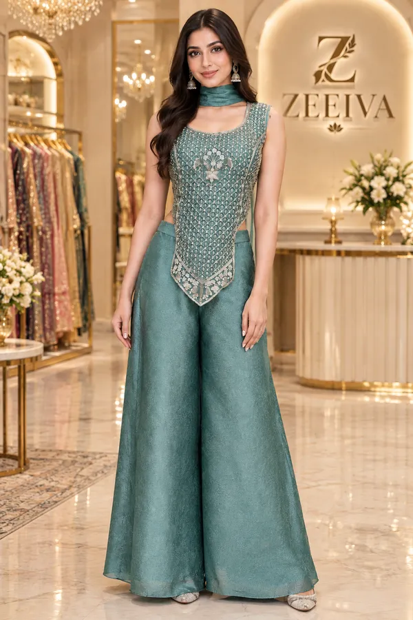 Teal_Embellished_Ethnic_Kurta_Set_for_Women
