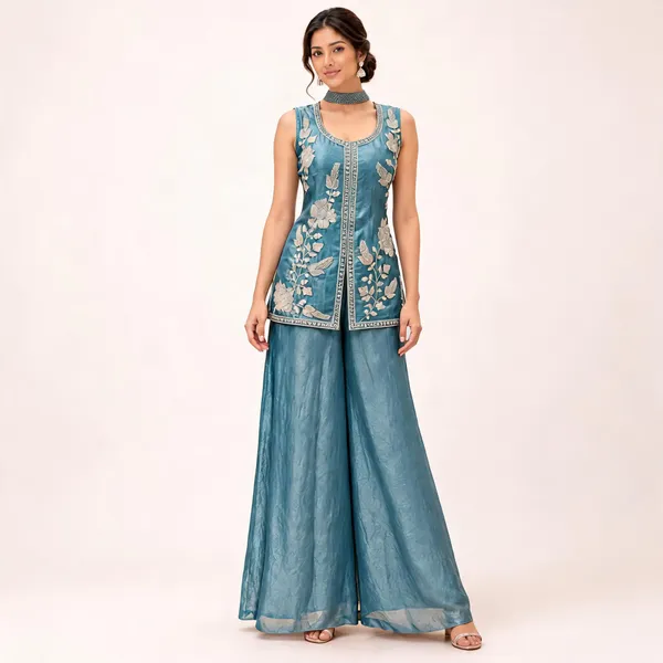 Blue_Fendi_Kurta_Palazzo_Set_For_Women